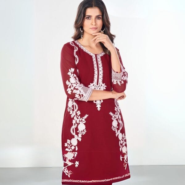 Hand Embroidered Straight Kurti Set with Pant for Women - Ethnic Wear, Indian Clothing, Festive Wear, Designer Kurti