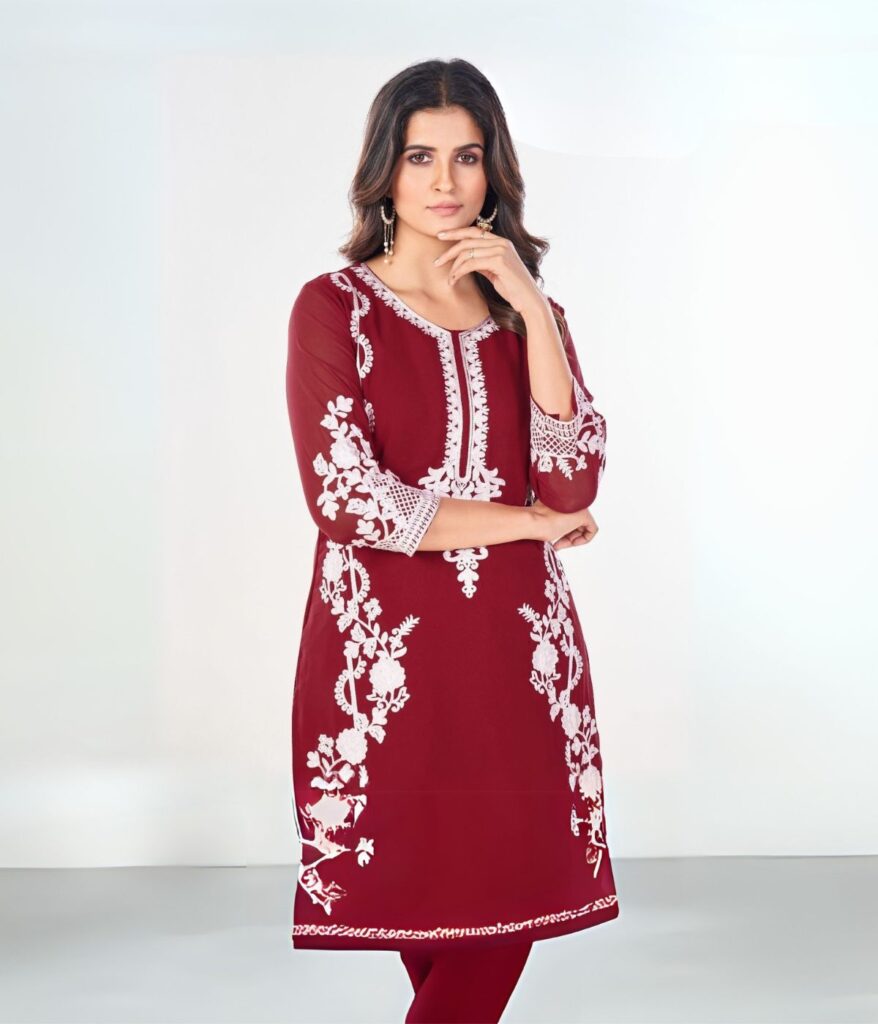 Hand Embroidered Straight Kurti Set with Pant for Women - Ethnic Wear, Indian Clothing, Festive Wear, Designer Kurti