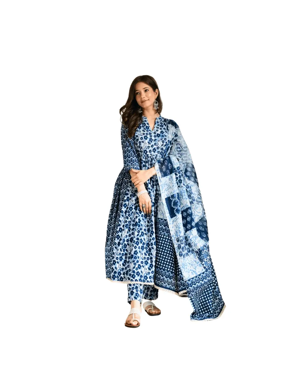 Women's premium quality printed cotton pant with full dupatta