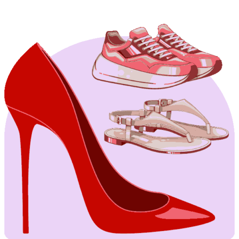 Trendy women's footwear collection – heels, flats, sandals, and sneakers.