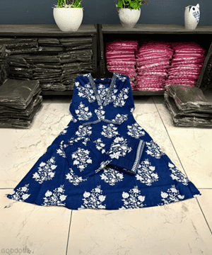 Close-up of embroidery details on cotton Anarkali kurti