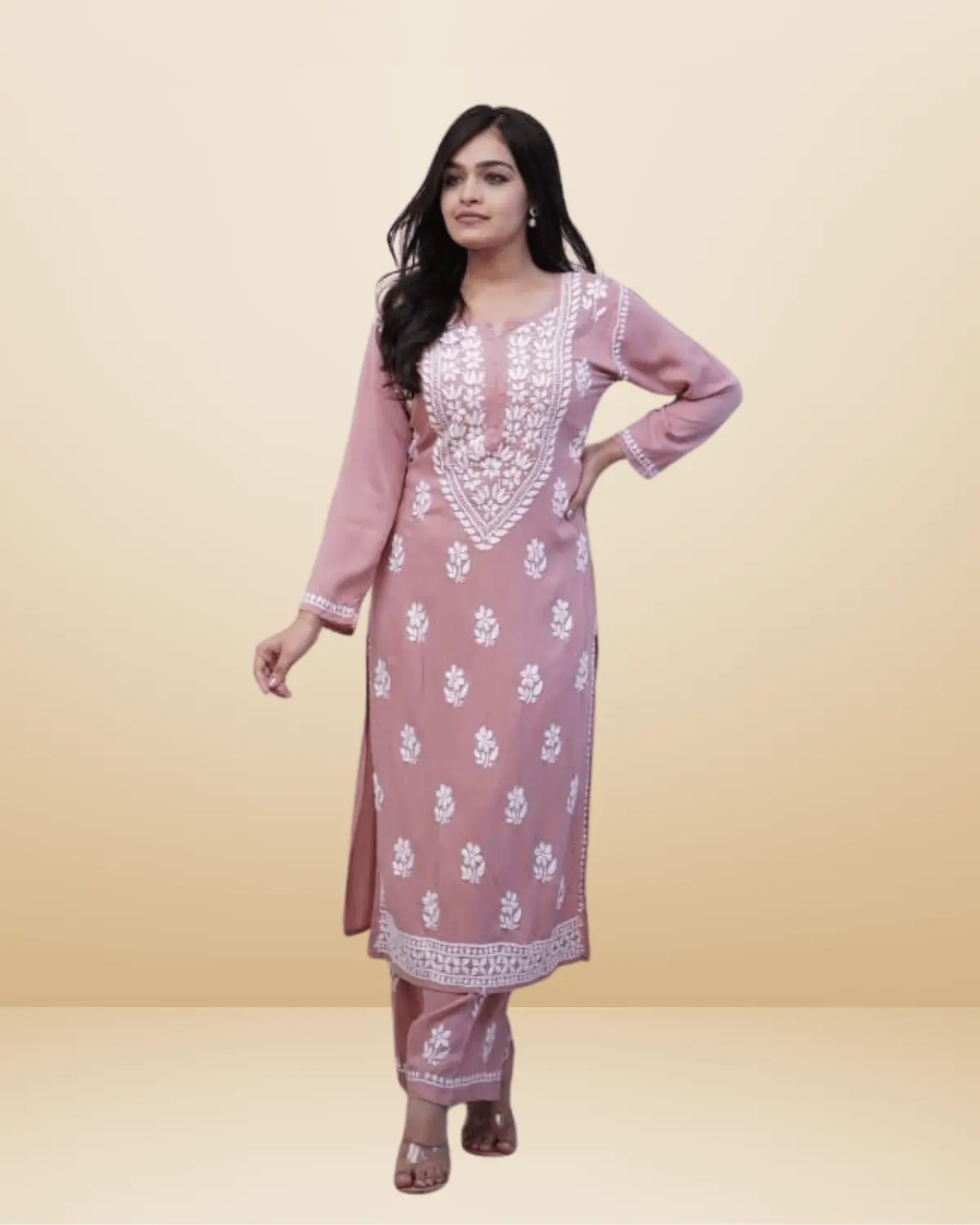 Women's bright color rayon kurti and pant set with chikankari embroidery – ethnic wear for festivals and daily wear