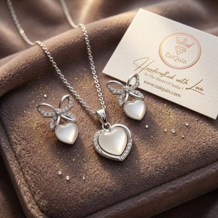 ZaiquinWesternPartyWearButterflyJewelryComboCrystalStuddedHeartPendantSparklingSilverFinishNecklaceSet ZaiquinWesternPartyWearButterflyJewelryComboCrystalStuddedHeartPendantSparklingSilverFinishNecklaceSet 1